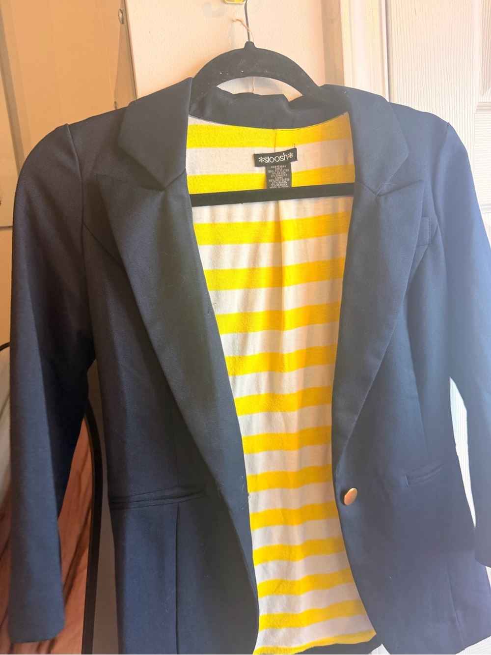 Stoosh Navy Blazer with Yellow Stripe Lining